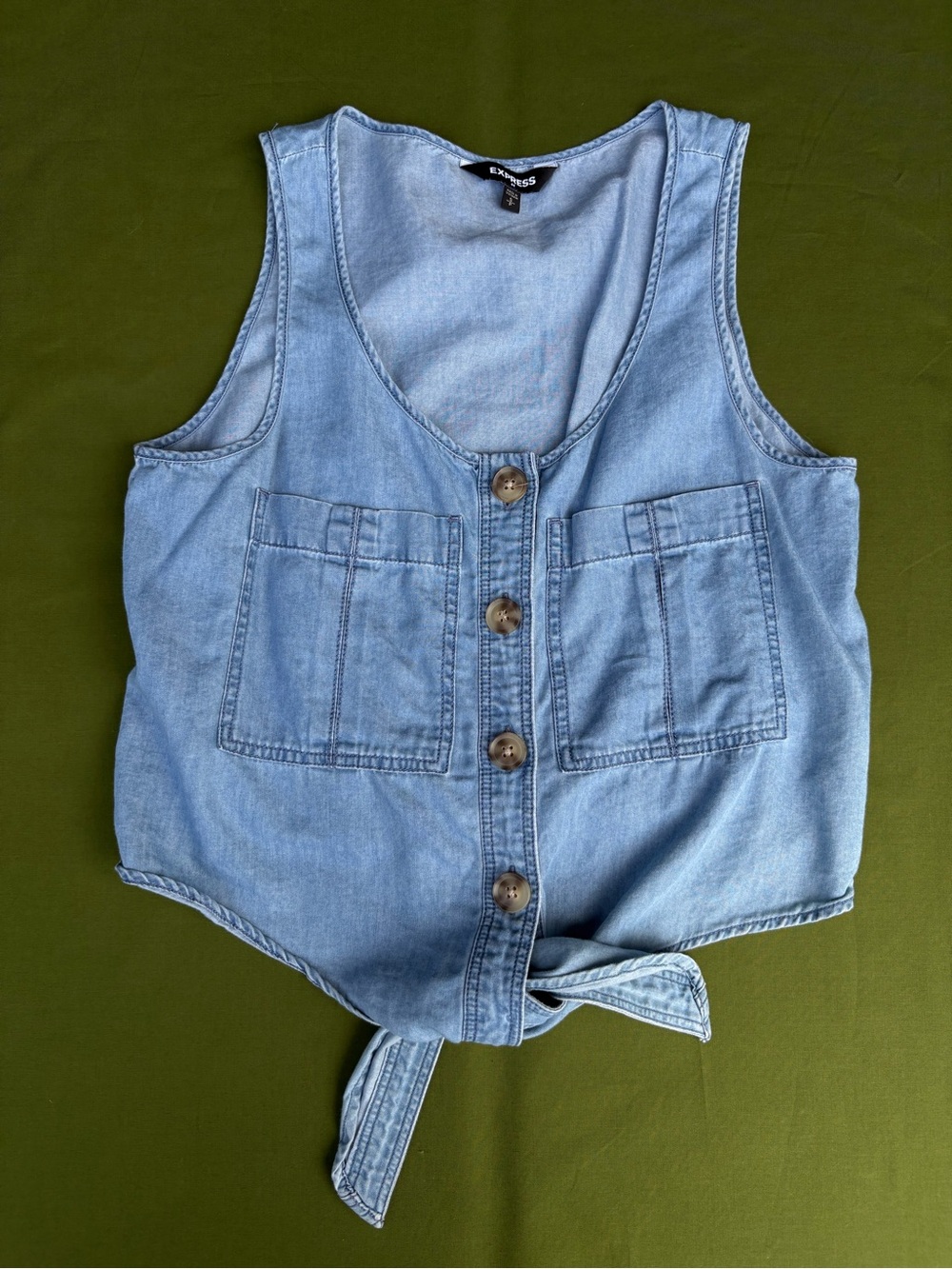 Express Chambray Tie Front Crop Top Small Denim Sleeveless Tank
